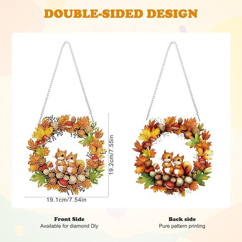 HEIBAGO Fall Diamond Art Hanging Kits for Adults, Halloween Hanging Diamond Art Squirrel Wreath, 5D Special Shaped Crystal Diamond Painting Kit,DIY Pattern Window Pendant for Home Wall Decor 8.3x8.3In in Saudi Arabia