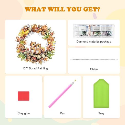 HEIBAGO Fall Diamond Art Hanging Kits for Adults, Halloween Hanging Diamond Art Squirrel Wreath, 5D Special Shaped Crystal Diamond Painting Kit,DIY Pattern Window Pendant for Home Wall Decor 8.3x8.3In in Saudi Arabia