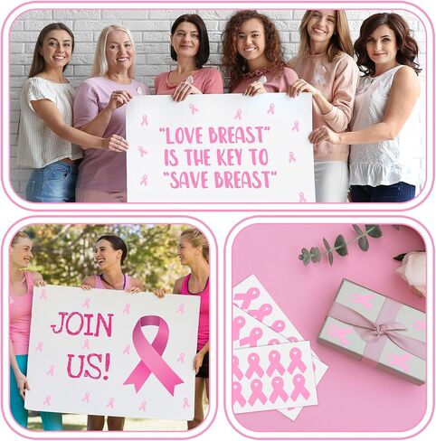 Jenaai 100 Pcs Pink Ribbon Breast Cancer Awareness Football Helmet Decals Ribbon Decals Stickers Football Helmet Stickers for Cancer Awareness Events Support Fundraisers in Saudi Arabia