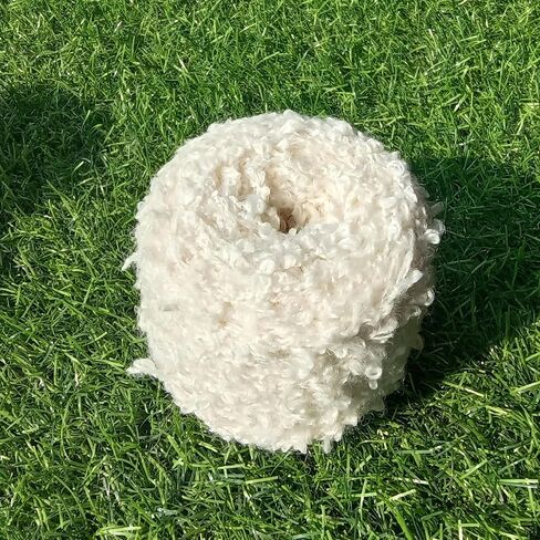 50g (Off White) Soft Plush Wool Acrylic Fancy Loop Yarn for Doll Hair Making,Crochet Knitting,Needle Felting Doll Hair | Curly Hair Coils of Wool Felt Carded Sheep Wool,Roving,Fiber in Kuwait