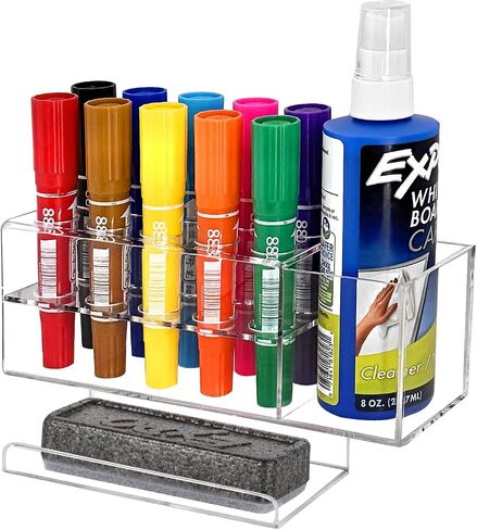 Dry Erase Marker Holder, 10 Slots Wall Mount Acrylic Pen Holder Clear Curved Surface Design for Whiteboard, Office, Home, Marker, Classroom Organization, Eraser and Cleaner Not Included in Saudi Arabia