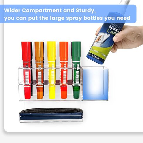 Dry Erase Marker Holder, 10 Slots Wall Mount Acrylic Pen Holder Clear Curved Surface Design for Whiteboard, Office, Home, Marker, Classroom Organization, Eraser and Cleaner Not Included in Saudi Arabia