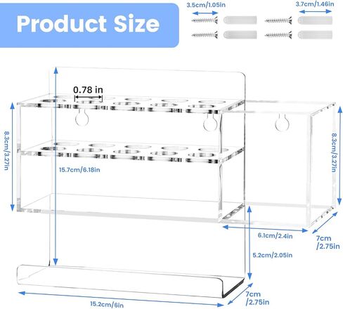 Dry Erase Marker Holder, 10 Slots Wall Mount Acrylic Pen Holder Clear Curved Surface Design for Whiteboard, Office, Home, Marker, Classroom Organization, Eraser and Cleaner Not Included in Saudi Arabia
