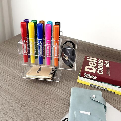 Dry Erase Marker Holder, 10 Slots Wall Mount Acrylic Pen Holder Clear Curved Surface Design for Whiteboard, Office, Home, Marker, Classroom Organization, Eraser and Cleaner Not Included in Saudi Arabia