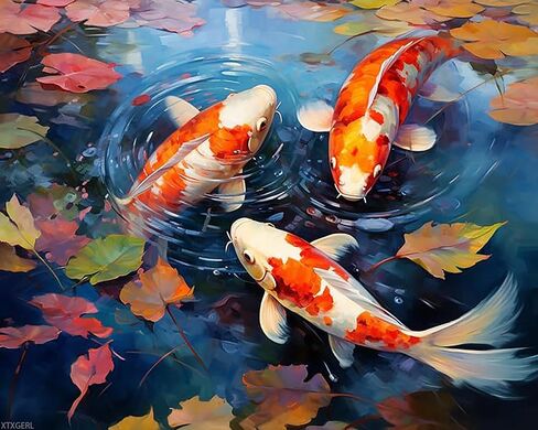 XTXGERL Canvas DIY Oil Painting for Adults Beginner, Pond Deciduous Koi Fish, Paint by Number Kits with Brushes and Acrylic Pigment, 40x50cm, Without Frame in Saudi Arabia