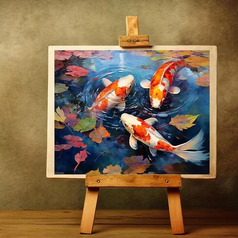 XTXGERL Canvas DIY Oil Painting for Adults Beginner, Pond Deciduous Koi Fish, Paint by Number Kits with Brushes and Acrylic Pigment, 40x50cm, Without Frame in Saudi Arabia