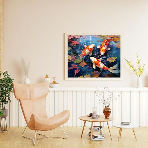 XTXGERL Canvas DIY Oil Painting for Adults Beginner, Pond Deciduous Koi Fish, Paint by Number Kits with Brushes and Acrylic Pigment, 40x50cm, Without Frame in Saudi Arabia