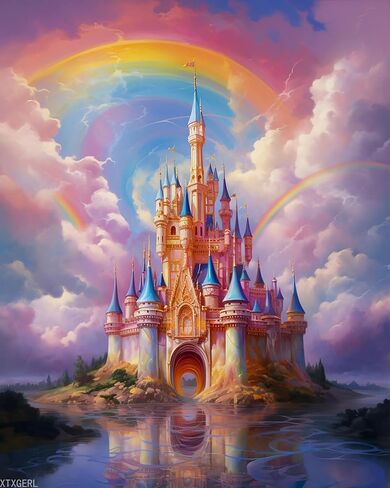 XTXGERL Paint by Numbers, Rainbow Castle Clouds, Adult Crafts Adult Paint by Number Kits, Arts Crafts for Home Decor (No Frame,16x20 inch) in Saudi Arabia