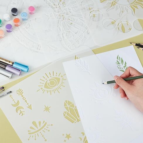 BENECREAT 9pcs Magic Theme Painting Stencils 12x12 Inch, Moon Fairy Eye Reusable Stencil Cut Painting Template for Painting on Furniture Canvas Home Wall Decor DIY Art Crafts in Saudi Arabia