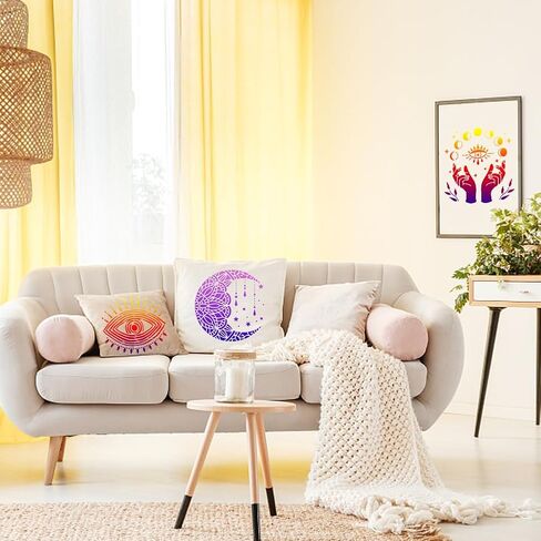 BENECREAT 9pcs Magic Theme Painting Stencils 12x12 Inch, Moon Fairy Eye Reusable Stencil Cut Painting Template for Painting on Furniture Canvas Home Wall Decor DIY Art Crafts in Saudi Arabia