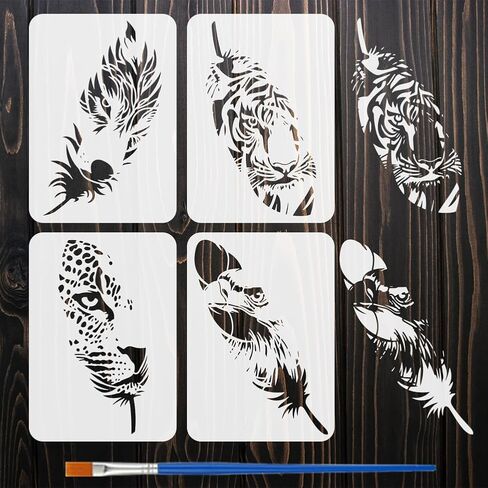 Fingerinspire 4pcs صورة ظلية من مقال القطط مع فرشاة الطلاء 11.7x8.3 بوصة A4 حجم قابلة لإعادة الاستخدام القابلة لإعادة الاستخدام القابلة للاستقرار DIY الحرف stencil plastic themplate للطلاء على قماش الحائط الخشبي in Saudi Arabia