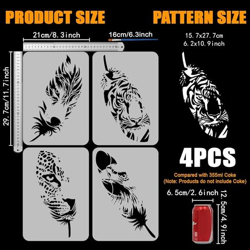 Fingerinspire 4pcs صورة ظلية من مقال القطط مع فرشاة الطلاء 11.7x8.3 بوصة A4 حجم قابلة لإعادة الاستخدام القابلة لإعادة الاستخدام القابلة للاستقرار DIY الحرف stencil plastic themplate للطلاء على قماش الحائط الخشبي in Saudi Arabia