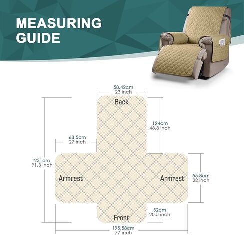 100% Waterproof Recliner Chair Cover Non-Slip Reclining Cover for Recliner Chair Washable Chair Seat Cover with Elastic Straps for Kids, Dogs, Pets (Sand, 23'') in Saudi Arabia