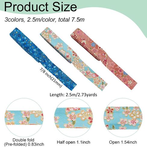 FINGERINSPIRE 8.2 Yard 3 Colors Floral Double Fold Bias Tape 7/8 inch Floral Printed Bias Binding Ribbon Cotton Webbing Strap for DIY Crafts Sew on Binding Edge Fabric Ribbon in Saudi Arabia