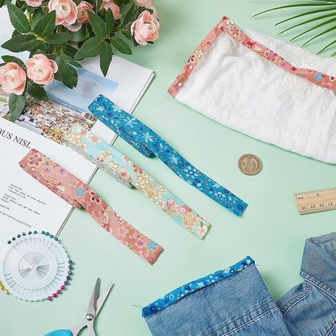 FINGERINSPIRE 8.2 Yard 3 Colors Floral Double Fold Bias Tape 7/8 inch Floral Printed Bias Binding Ribbon Cotton Webbing Strap for DIY Crafts Sew on Binding Edge Fabric Ribbon in Saudi Arabia