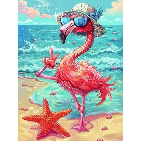 Cartoon Animal Diamond Painting, Adult 5D Beach Flamingo with Sunglasses Diamond Painting Kit, DIY Diamond Embroidery Crafts Kit, Home Cafe Living Room Wall Art Decoration 12x16 Inch in Saudi Arabia