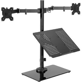 Laptop and Dual Monitor Desk Stand with Base for 32" Computer Screens - in Saudi Arabia