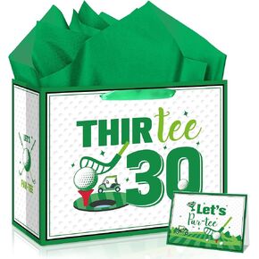 Quirkistry Golf 30th Birthday Gift Bag for Men Golf Happy Thirty Birthday Party Gifts bag with Tissue Paper Greeting Card Thir-Tee Bday Gift Wrapping Bag for Sports Themed Party Decorations Supplies in Saudi Arabia