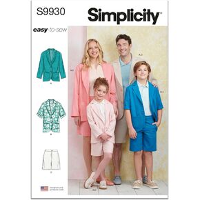 Simplicity SS9930A Easy to Make Easy to Make Children's, Teens' and Adults' Oversized Button-Front Blazers and Shorts Sewing Pattern Packet, Design Code S9930, Sizes XS - L/XS - XL in Saudi Arabia
