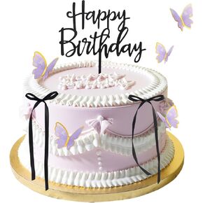 17pcs كعكة عيد ميلاد سعيد أقطار أعلى 3D الفراشة كب كيك أعلى الوردي الأرجواني الذهب القوس كعكة Topper حفلة عيد ميلاد لعائلتك وأصدقائك in Kuwait