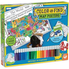 Mindware Color and Find Map Posters: The World and United States America - ملصقات تلوين كبيرة للأطفال الذين تتراوح أعمارهم بين 6 سنوات وأعلى - تعليم الجغرافيا والمعالم والثقافات في جميع أنحاء العالم in Saudi Arabia