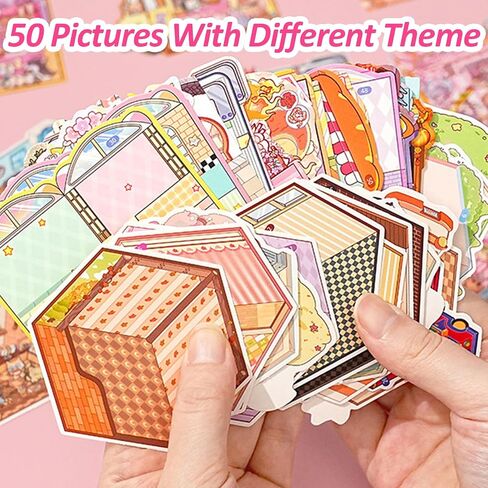 50 Sets 3D Sticker Scenes for Adults Make Your Own House, Miniature Cute Cartoon Animal Isometric Scene, Cozy Room Sticker Book Sticker House for Relief Stress Pass The Time, Stickers for Gifts in Saudi Arabia
