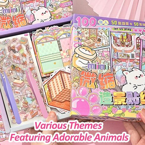 50 Sets 3D Sticker Scenes for Adults Make Your Own House, Miniature Cute Cartoon Animal Isometric Scene, Cozy Room Sticker Book Sticker House for Relief Stress Pass The Time, Stickers for Gifts in Saudi Arabia
