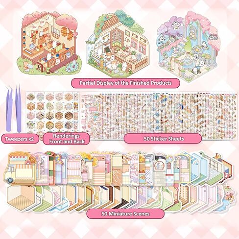 50 Sets 3D Sticker Scenes for Adults Make Your Own House, Miniature Cute Cartoon Animal Isometric Scene, Cozy Room Sticker Book Sticker House for Relief Stress Pass The Time, Stickers for Gifts in Saudi Arabia