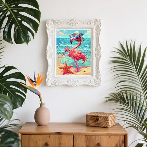 Cartoon Animal Diamond Painting, Adult 5D Beach Flamingo with Sunglasses Diamond Painting Kit, DIY Diamond Embroidery Crafts Kit, Home Cafe Living Room Wall Art Decoration 12x16 Inch in Saudi Arabia