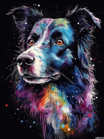 Uibdvks Border Collie 5d Adult Diamond Art ، DIY Diamond Art Painting Kits for Decor Canvas 12x16inch/30x40cm in Saudi Arabia