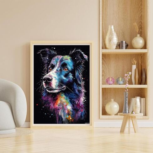 Uibdvks Border Collie 5d Adult Diamond Art ، DIY Diamond Art Painting Kits for Decor Canvas 12x16inch/30x40cm in Saudi Arabia