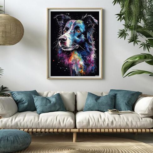 Uibdvks Border Collie 5d Adult Diamond Art ، DIY Diamond Art Painting Kits for Decor Canvas 12x16inch/30x40cm in Saudi Arabia