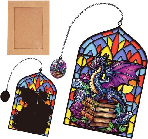 Stained Glass Dragon Bookmark with Charm, Fantasy Metal Book Mark for Reading Lovers, Gothic Window-Inspired Transparent Page Markers Clips Bookish Gifts for Women Men Kids School Office Supplies in Saudi Arabia