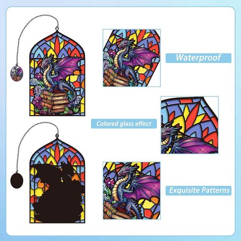 Stained Glass Dragon Bookmark with Charm, Fantasy Metal Book Mark for Reading Lovers, Gothic Window-Inspired Transparent Page Markers Clips Bookish Gifts for Women Men Kids School Office Supplies in Saudi Arabia