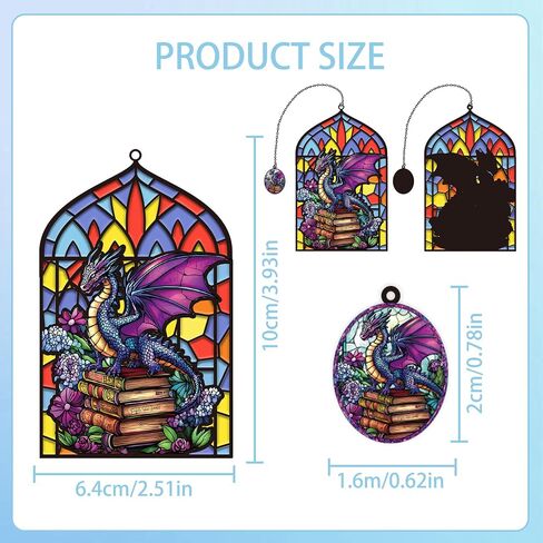 Stained Glass Dragon Bookmark with Charm, Fantasy Metal Book Mark for Reading Lovers, Gothic Window-Inspired Transparent Page Markers Clips Bookish Gifts for Women Men Kids School Office Supplies in Saudi Arabia