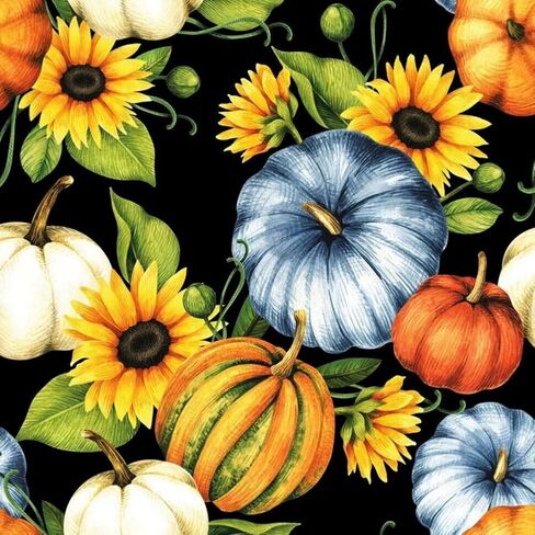 Generic 45 x 36 Fall Autumn Thanksgiving Teal and Orange Leaves on Black 100% Cotton Fabric in Saudi Arabia