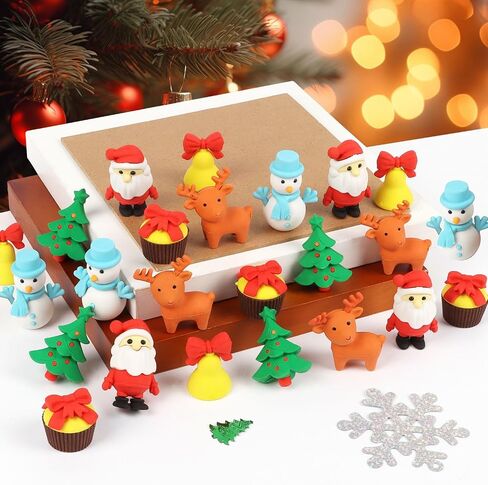 CCINEE 30Pcs Christmas 3D Erasers for Kids Bulk, Holiday Santa Reindeer Snowman Puzzle Erasers Desk Pets for Classroom Rewards Christmas Stocking Stuffers Party Favor in Saudi Arabia