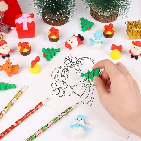 CCINEE 30Pcs Christmas 3D Erasers for Kids Bulk, Holiday Santa Reindeer Snowman Puzzle Erasers Desk Pets for Classroom Rewards Christmas Stocking Stuffers Party Favor in Saudi Arabia