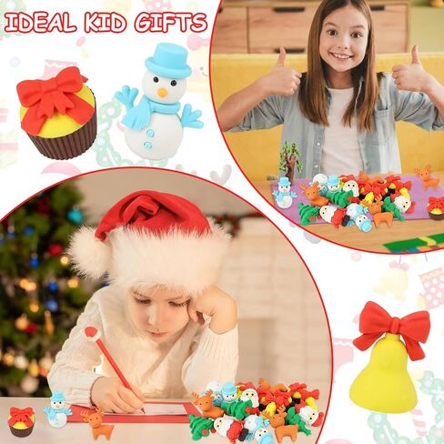 CCINEE 30Pcs Christmas 3D Erasers for Kids Bulk, Holiday Santa Reindeer Snowman Puzzle Erasers Desk Pets for Classroom Rewards Christmas Stocking Stuffers Party Favor in Saudi Arabia