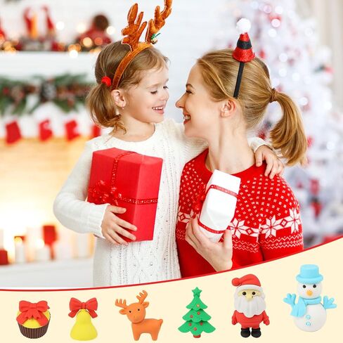 CCINEE 30Pcs Christmas 3D Erasers for Kids Bulk, Holiday Santa Reindeer Snowman Puzzle Erasers Desk Pets for Classroom Rewards Christmas Stocking Stuffers Party Favor in Saudi Arabia
