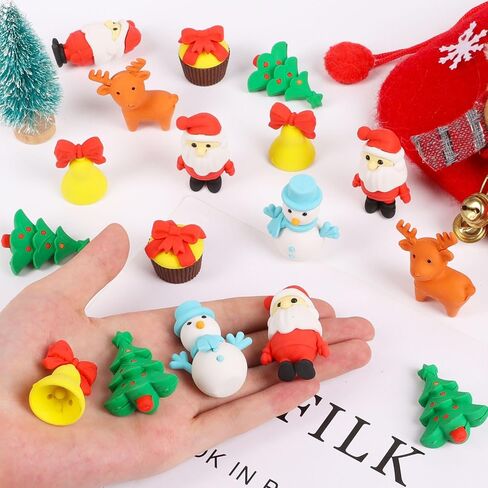 CCINEE 30Pcs Christmas 3D Erasers for Kids Bulk, Holiday Santa Reindeer Snowman Puzzle Erasers Desk Pets for Classroom Rewards Christmas Stocking Stuffers Party Favor in Saudi Arabia