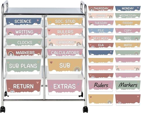 48 PCS Rolling Cart Labels Bohemian Color Drawer Rolling Storage Cart Labels Boho Rainbow Classroom Decors Teacher Must Have 10 and 12 Drawers Carts Label for Teachers Office Classroom Organization in Saudi Arabia