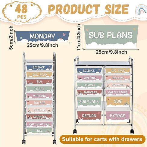 48 PCS Rolling Cart Labels Bohemian Color Drawer Rolling Storage Cart Labels Boho Rainbow Classroom Decors Teacher Must Have 10 and 12 Drawers Carts Label for Teachers Office Classroom Organization in Saudi Arabia