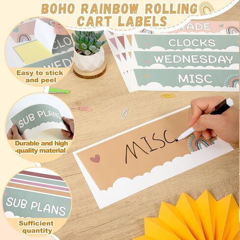 48 PCS Rolling Cart Labels Bohemian Color Drawer Rolling Storage Cart Labels Boho Rainbow Classroom Decors Teacher Must Have 10 and 12 Drawers Carts Label for Teachers Office Classroom Organization in Saudi Arabia