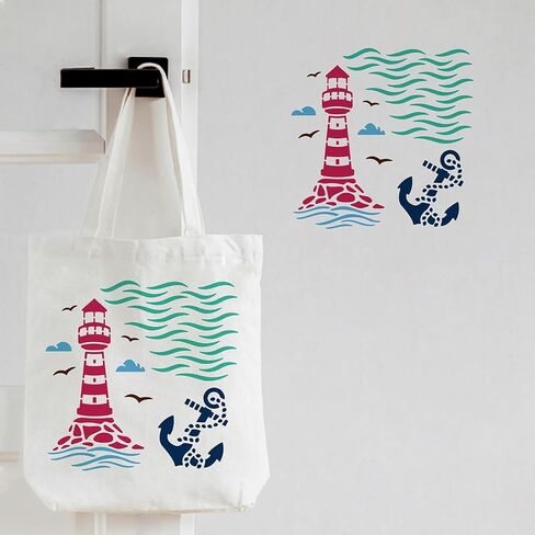 FINGERINSPIRE 9 Pcs Summer Ocean Painting Stencil with Brush 11.8x11.8inch Sea Waves Drawing Template Fish Shells Lighthouse Turtle Octopus Corals Stencil for Painting on Wood Wall Fabric Furniture in Saudi Arabia