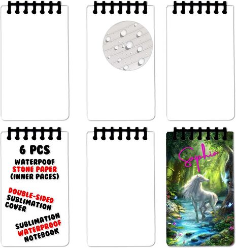 6 Pack Sublimation Waterproof Stone Paper Notebook Blanks, 3"x 5" Small Top Spiral Note book, Mini Weatherproof Stonepaper Pocket Notepad, DIY Cover and Back, for School Home Office in Saudi Arabia