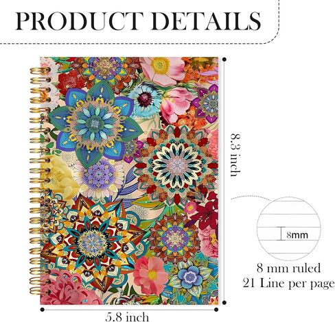 LADOCK BOHO MANDALA FLOLOR Noteboor ، مجلة جمالية الزهور القصوى للنساء ، دفتر ملاحظات زهرية رجعية ، بوهوت المكتبية ، 5.5 × 8.3 in Saudi Arabia