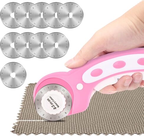 45mm Rotary Cutter with 10pcs Extra Blades, Rotary Fabric Cutter with Safet-y Lock Ergonomic Handle Rotar-y C-utter Tool for Quilting Sewing Arts Crafts Dressmaking(COLOR:pink) in Saudi Arabia