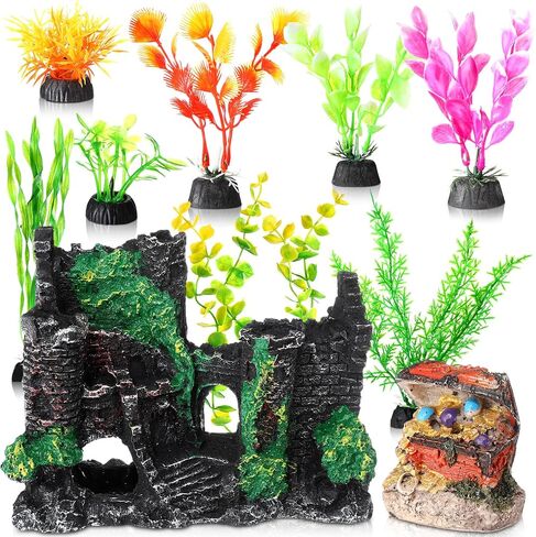 Hydren 10 PCS Aquarium Decorations Kit Fish Tank Decorations st leg traseors treasure Resin Resin in Kuwait