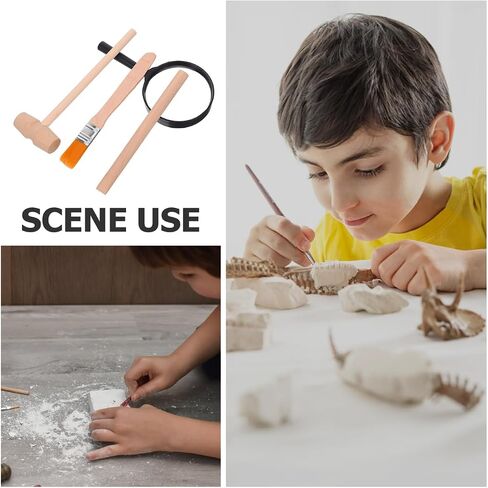Angoily 3 Sets of Excavation Tools: Archaeological Dig Tool Kit for Kids with Mini Hammer Chisel Brush Scraper and Magnifier Kit for Dinosaur Excavation and Gem Discovery 12Pcs in Kuwait